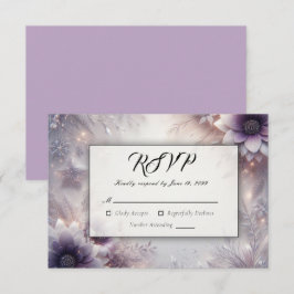 Silber und weiche Amethyst Winterblüten Hochzeit RSVP Karte