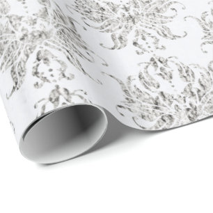 Silber und Weiße Damast Geschenkpapier