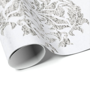 Silber und Weiße Damast Geschenkpapier