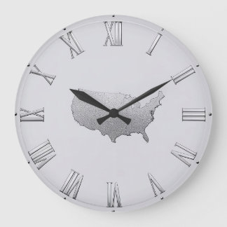 Silber-USA-Karte mit römischen Ziffern Große Wanduhr