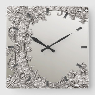 Silber Verzierte moderne Wandklemme Quadratische Wanduhr