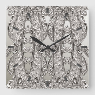 Silber Verzierte moderne Wandklemme Quadratische Wanduhr