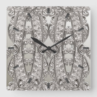 Silber Verzierte moderne Wandklemme Quadratische Wanduhr