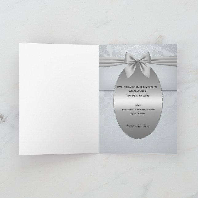 Silber Vintag mit Bow Wedding Einladung (Innenseite)