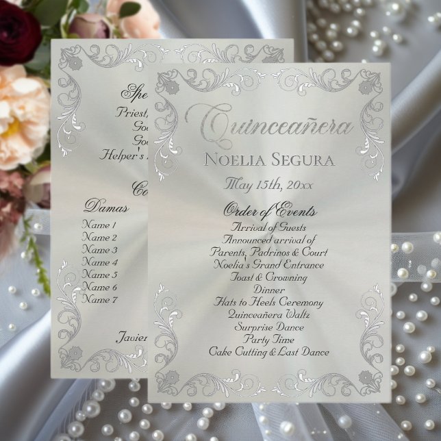 Silber Vintage Border Quinceanera - Pastellgrün Programm (Von Creator hochgeladen)