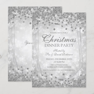 Silber Weihnachten Party Glitzer Wintergalerie Einladung