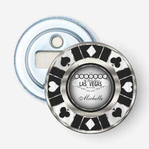 Silber, Weiß, Schwarzer Poker Chip - Persönlich  Flaschenöffner