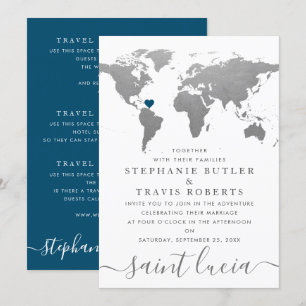 Silber Welt Reise Karte Ziel Hochzeit