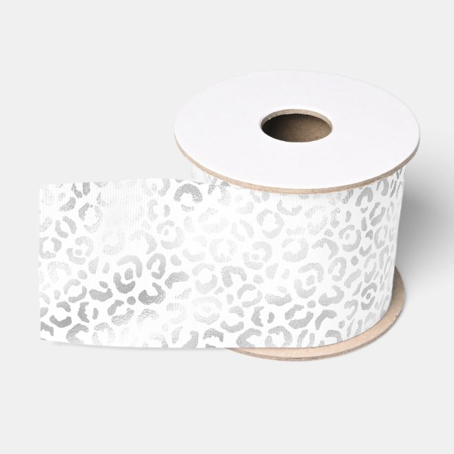 Silber White Leopard Print   Ripsband (Spule)