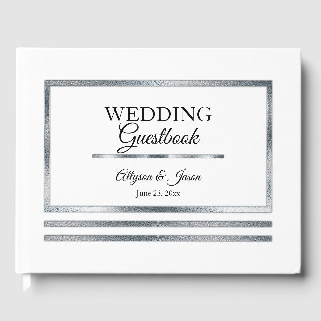 Silber | White Modern Simple Elegante Wedding Gästebuch (Vorderseite)