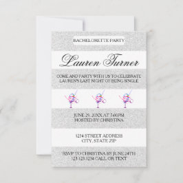 Silber & White Streifen-3x5 Bachelorette Einladung