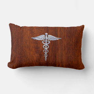 Silber wie Caduceus Medical Symbol Mahogany Print Lendenkissen