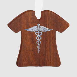 Silber wie Caduceus Medical Symbol Mahogany Print Ornament