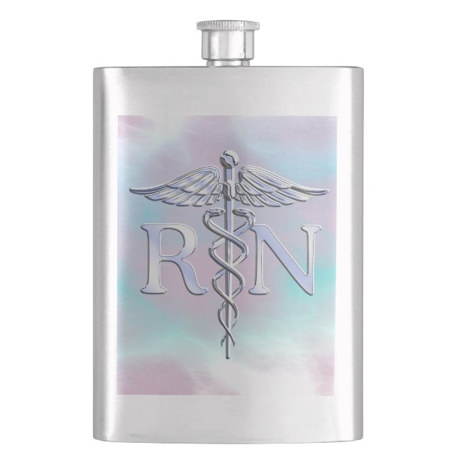 Silber wie RN Caduceus Medical Mother Pearl Flachmann (Vorderseite)