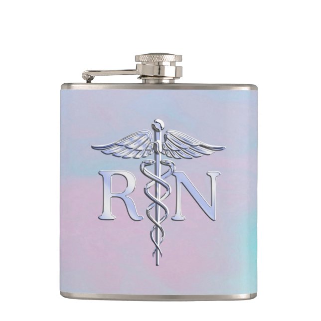 Silber wie RN Caduceus Medical Mother Pearl Flachmann (Vorderseite)