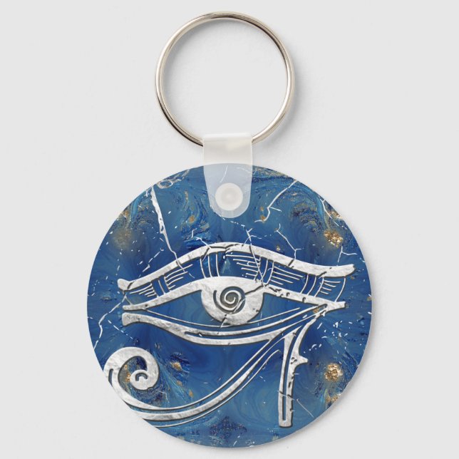 Silberägyptisches Auge des Horus auf blauem Marmor Schlüsselanhänger (Vorderseite)