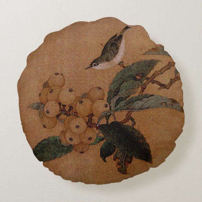 Silberaugenvogel und Loquets Rundes Kissen (Rückseite)