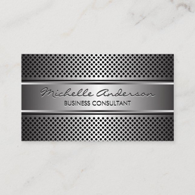 Silberbanner | Metallisches Silber Perforiertes Me Visitenkarte (Vorderseite)