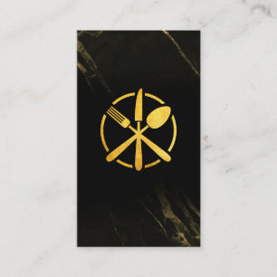 Silberbesteck Gold Logo Schwarzer Marmor Visitenkarte
