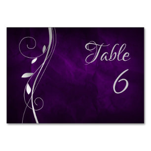 Silberblattwirbel Tiefviolette Hochzeit Tischnummer