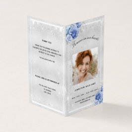 Silberblaue Blumen Foto Glitzer Beerdigung Program
