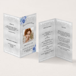 Silberblaue Blumen Foto Glitzer Beerdigung Program