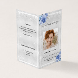 Silberblaue Blumen Foto Glitzer Beerdigung Program