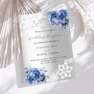 Silberblaue Blumen verleihen Hochzeitsempfang Einladung