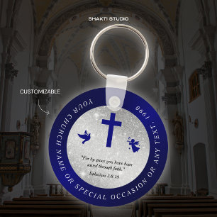 Silberblaue Kirchen-Christliche-Andenken-Schlüssel Schlüsselanhänger