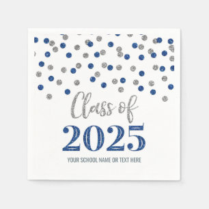 Silberblaue Konfetti-Abiturienten-2025-Servietten Serviette
