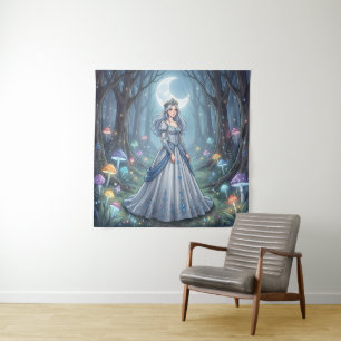 Silberblaue Prinzessin im Wald Wandteppich