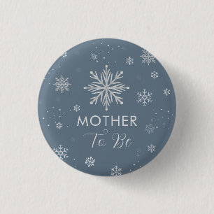 Silberblaue Schneeflocke Baby Shower für werdende  Button