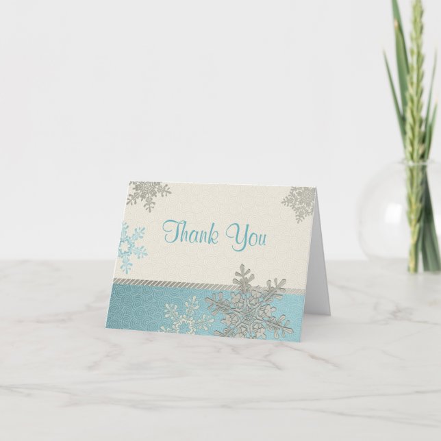 Silberblaue Schneeflocke Winterhochzeit Dankeschön Dankeskarte (Vorderseite)