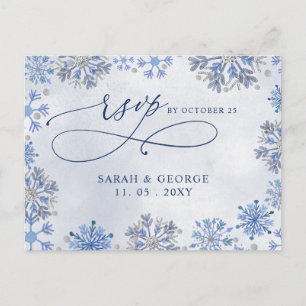 Silberblaue Schneeflocken Winterhochzeit RSVP Postkarte