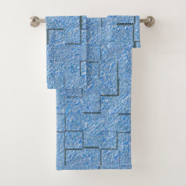 Silberblaue Textur mit Mosaikeffekt und Relief Badhandtuch Set