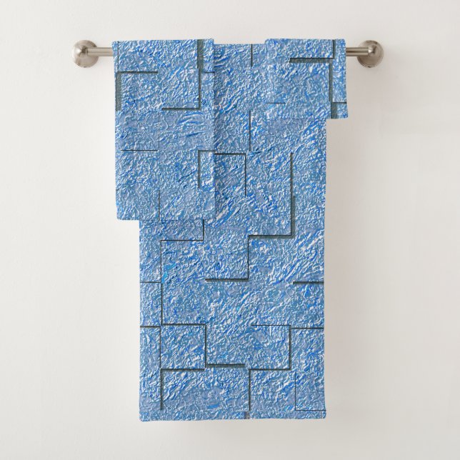 Silberblaue Textur mit Mosaikeffekt und Relief Badhandtuch Set (Insitu)