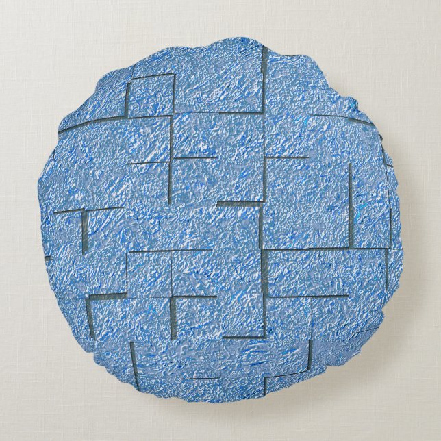 Silberblaue Textur mit Mosaikeffekt und Relief Rundes Kissen (Rückseite)