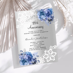 Silberblauer Blumenstrauß 25. Hochzeitstag Luxus Einladung