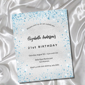 Silberblauer Glitzer zum Geburtstag - Einladung