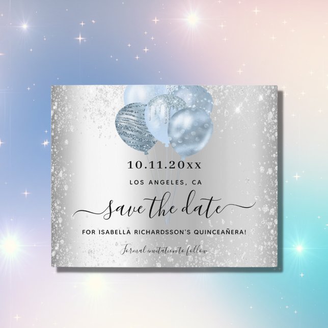 Silberblauer Haushalt für Quinceanera Save the Dat Flyer (Von Creator hochgeladen)