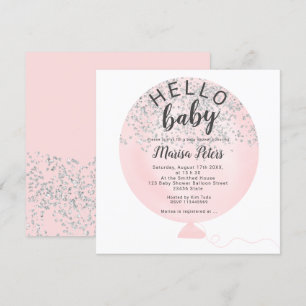 Silberblüte Glitzer Rosa Ballon Babydusche Einladung