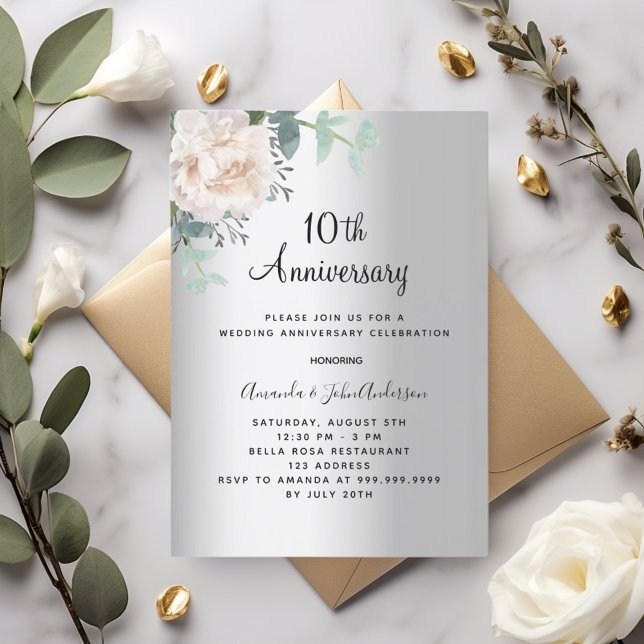 Silberblütengrün 10. Hochzeitstag Einladung (Von Creator hochgeladen)