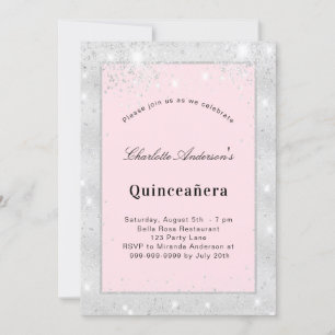 Silberblütenstaub aus Quinceanera, rosa Glitzer Einladung
