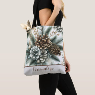 Silberbraune Kiefernzapfen Elegant Personalisiert Tasche