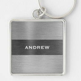 Silberbrushed Metal Metallic Monogram Name Schlüsselanhänger