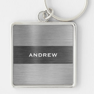 Silberbrushed Metal Metallic Monogram Name Schlüsselanhänger