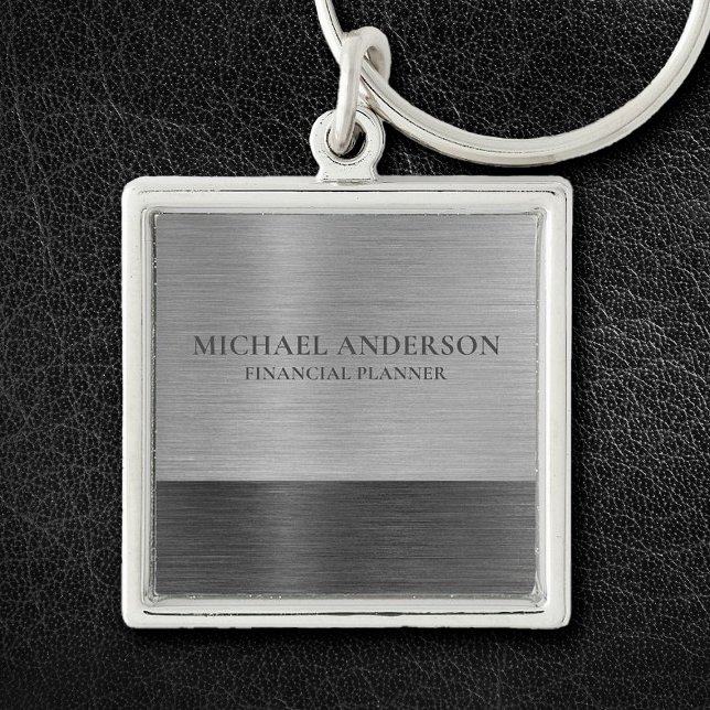 Silberbrushed Metal Metallic Monogram Name Schlüsselanhänger (A classy silver and grey brushed metal keychain.)