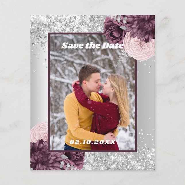 Silberburgundisches Foto Save the Date Hochzeit (Vorderseite)