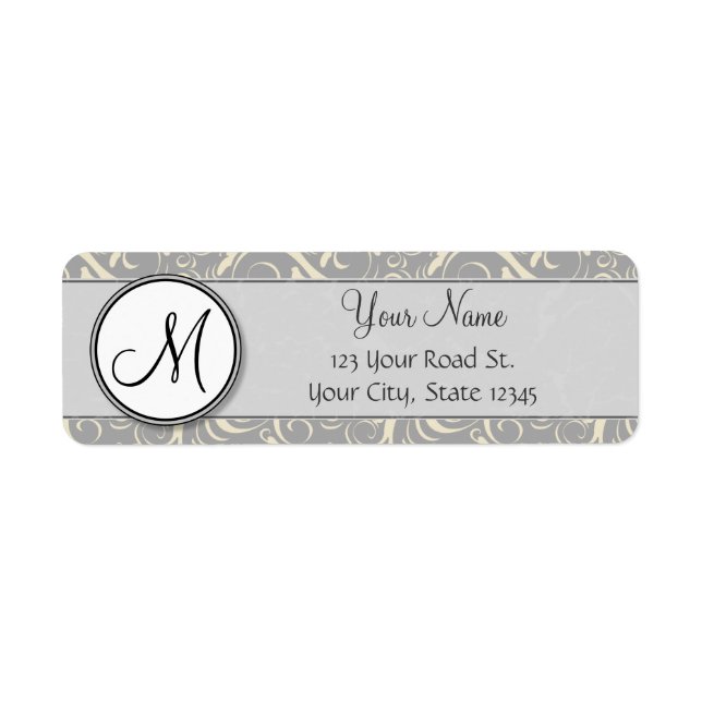 Silbercreme Floral Weisen & Streifen mit Monogramm (Vorne)