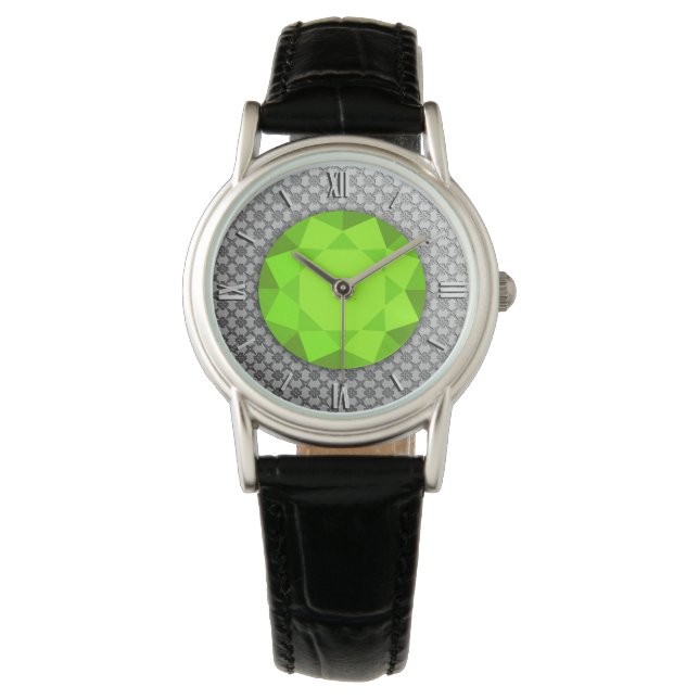 SilberDamast mit einem Imitat-Peridot-Edelstein Armbanduhr (Vorderseite)
